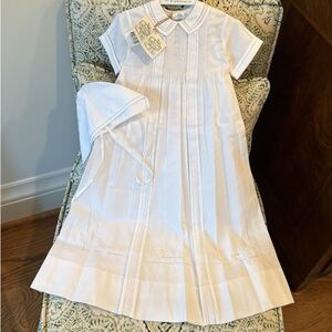 Feltman Brother’s White Cotton Pleated Christening Gown with Bonnet